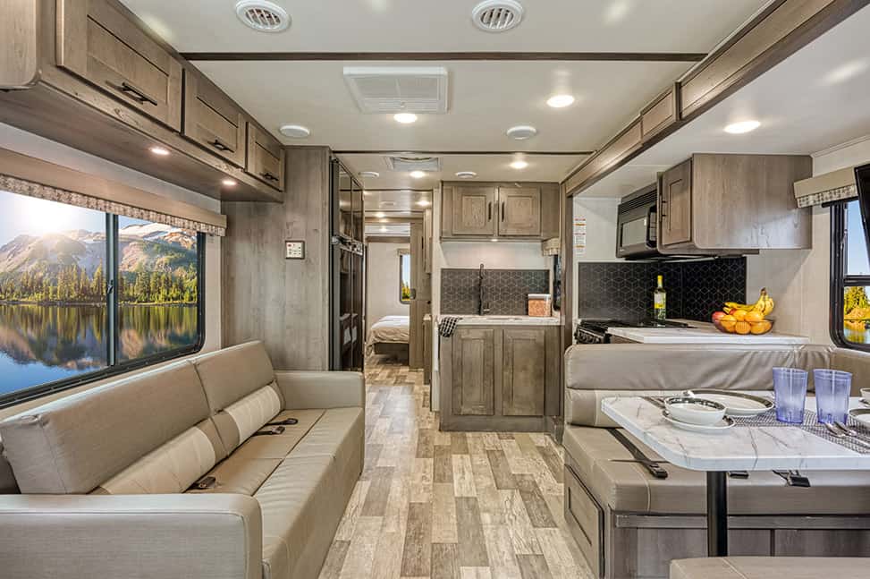 El Monte RV Class A Family Sleeper-Interior_dining_couch
