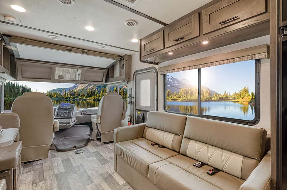 El Monte RV Class A Family Sleeper-Interior_forward_couch